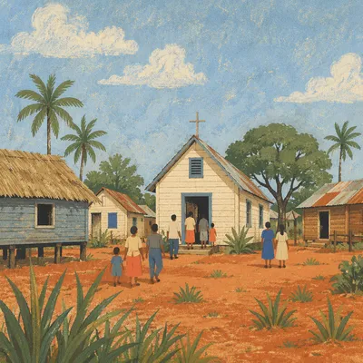 Humble Village Church in Warm Sunlight