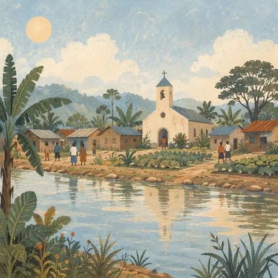 Rural Village Church by Peaceful River
