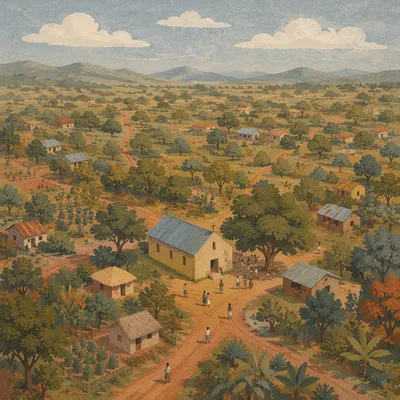 Aerial Rural Village Church in Humble Community