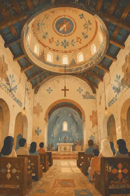 Village Church Ceiling with Hand Painted Cross