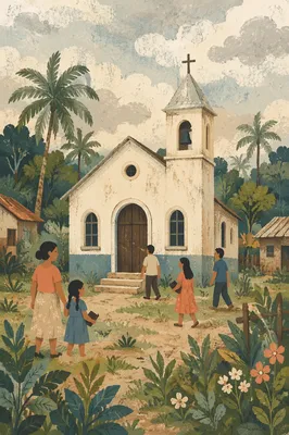 Humble Village Church in Tropical Countryside