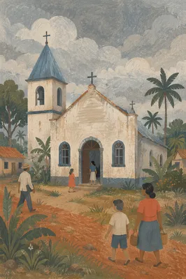 Humble Rural Village Church Under Gray Sky
