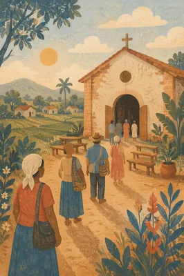 Village Church Path at Morning Light