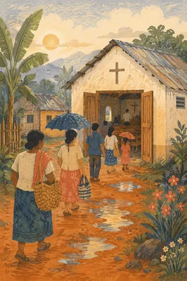 Hopeful Village Church Gathering After Morning Rain