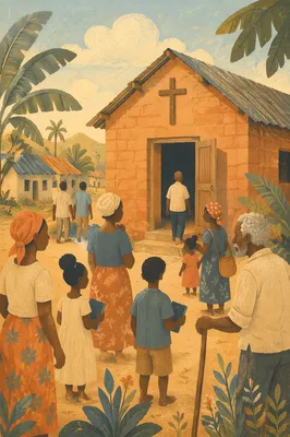 Modest Village Church in Golden Light