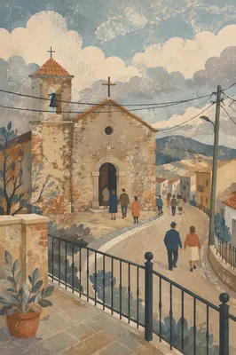 Rural Village Church After Sunday Service