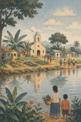 Rural Village Church by Peaceful River