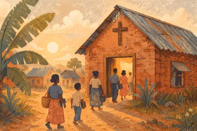 Humble Village Church at Sunday Dawn