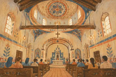 Village Church Ceiling with Hand Painted Cross