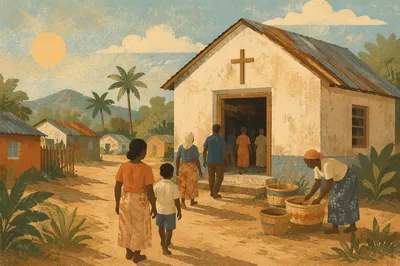 Rural Village Church at Morning Light
