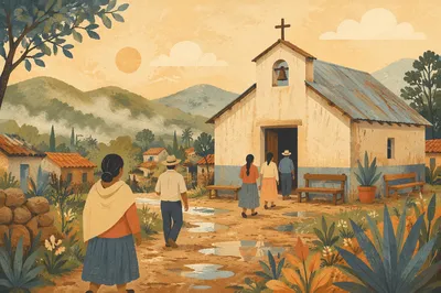Peaceful Village Church After Morning Rain