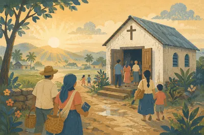 Humble Village Church at Golden Sunrise