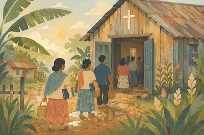 Humble Village Church at Hopeful Sunrise