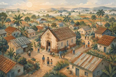 Developing Village Church in Morning Mist