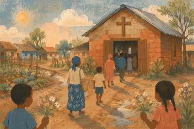 Humble Village Church in Morning Light