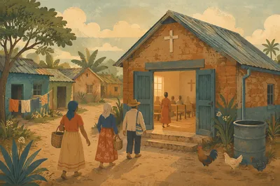 Humble Village Church at Morning Light