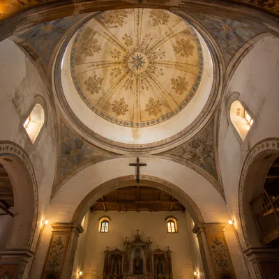 Village Church Ceiling with Sunlit Cross
