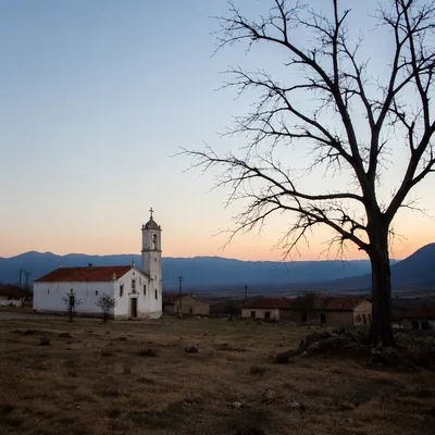 Twilight Village Church in Rural Countryside