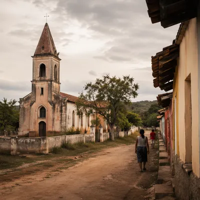 Modest Village Church on Rural Dirt Lane
