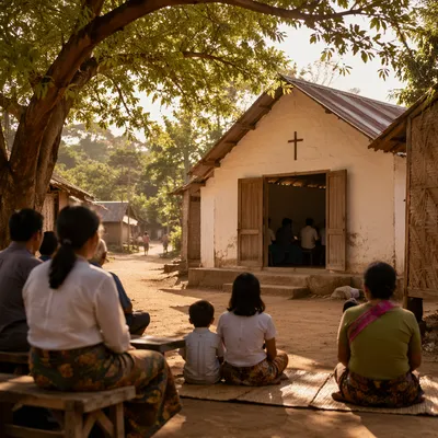 Humble Village Church Gathering at Sunset