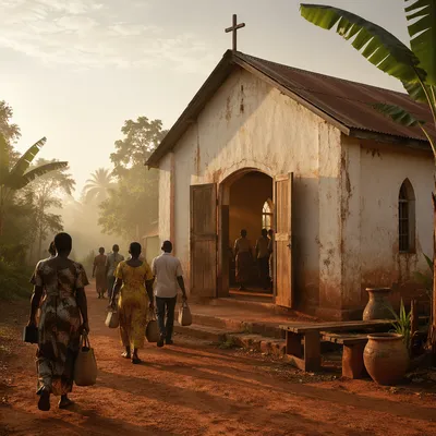 Humble Village Church in Morning Mist
