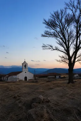 Twilight Village Church in Rural Countryside