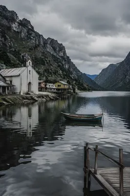 Rural Lakeside Church in Mountain Village