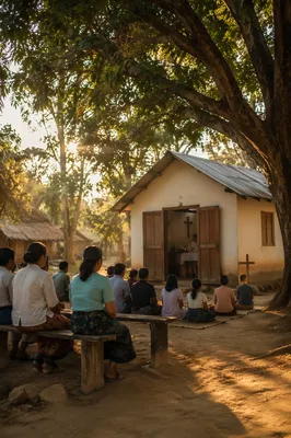 Humble Village Church Gathering at Sunset