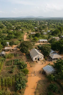 Humble Village Church in Rural Landscape