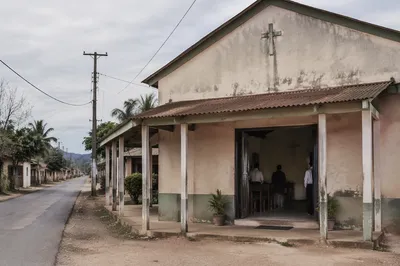 Modest Village Church on Rural Morning Road