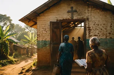 Morning Light at Village Church Entrance
