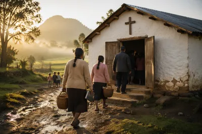 Humble Village Church at Golden Sunrise