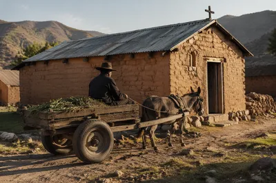 Rural Village Chapel Beside Donkey Cart
