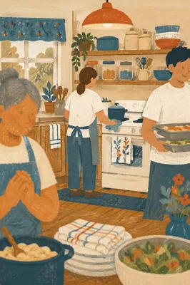 Church Kitchen Volunteers Preparing Fellowship Meal