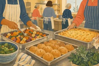 Church Volunteers Preparing Fellowship Meal