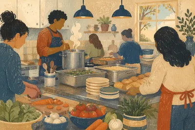 Church Volunteers Preparing Fellowship Meal Together