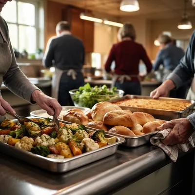 Church Volunteers Preparing Fellowship Meal Together