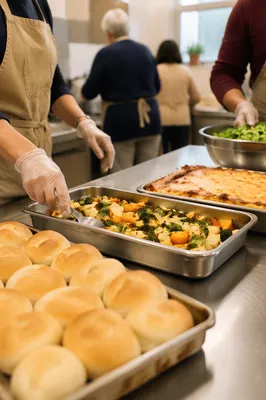 Church Volunteers Preparing Fellowship Meal Together