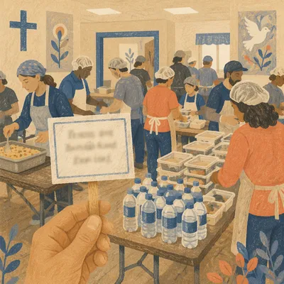 Church Kitchen Volunteers Serving Fellowship Meals