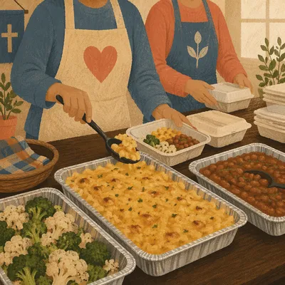 Church Kitchen Volunteers Packing Community Meals
