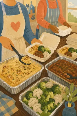Church Kitchen Volunteers Serving Community Meals