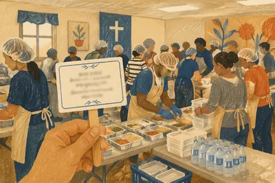 Church Kitchen Volunteers Serving Fellowship Meal