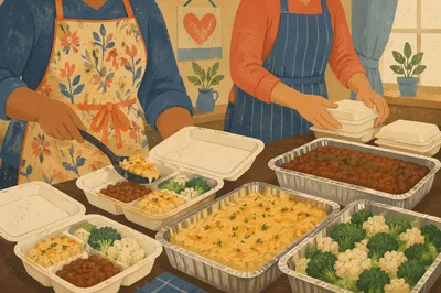 Church Kitchen Volunteers Packing Community Meals