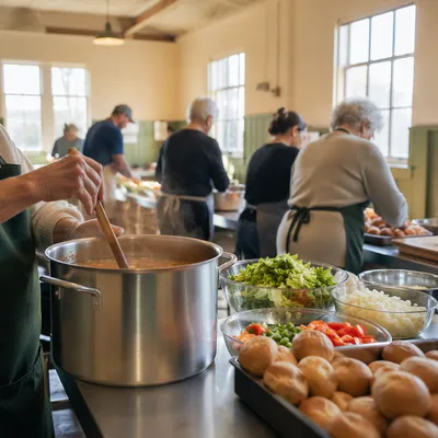 Church Kitchen Volunteers Preparing Community Meal