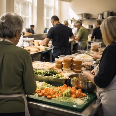 Church Kitchen Volunteers Preparing Community Meal