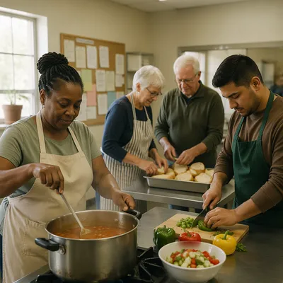 Church Kitchen Volunteers Preparing Community Meal