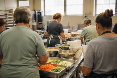 Church Kitchen Volunteers Preparing Community Meal