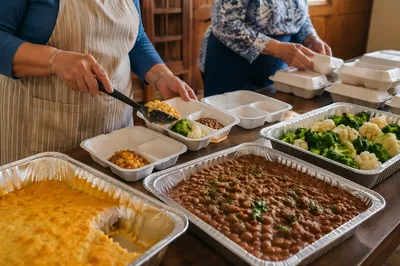 Church Kitchen Volunteers Packing Community Meals