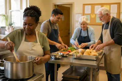 Church Kitchen Volunteers Preparing Community Meal