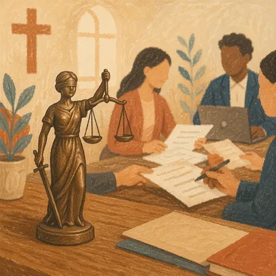 Church Legal Aid Justice Figurine Scene